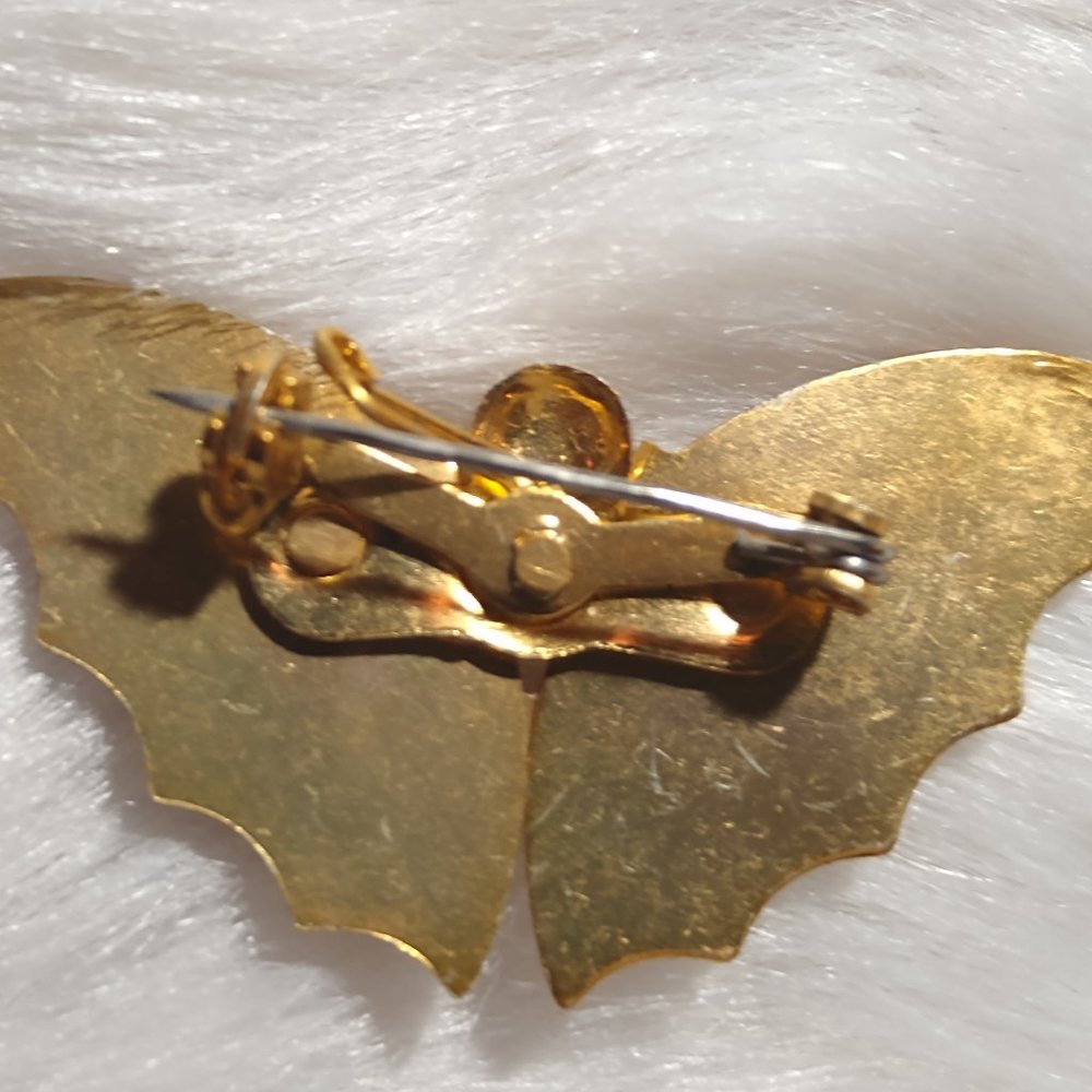 Vintage Gold & Abalone Butterfly Brooch  About 1" - Picture 2 of 2